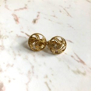 Vintage Golden Leafy Twig Clip On Earrings
